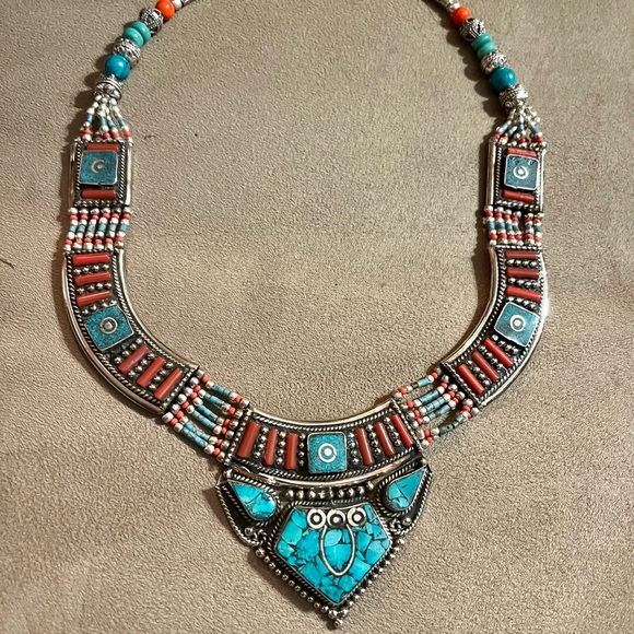 Tibetan choker with turquoise, lapis lazuli, coral, and more on choice. - Picture 2 of 14